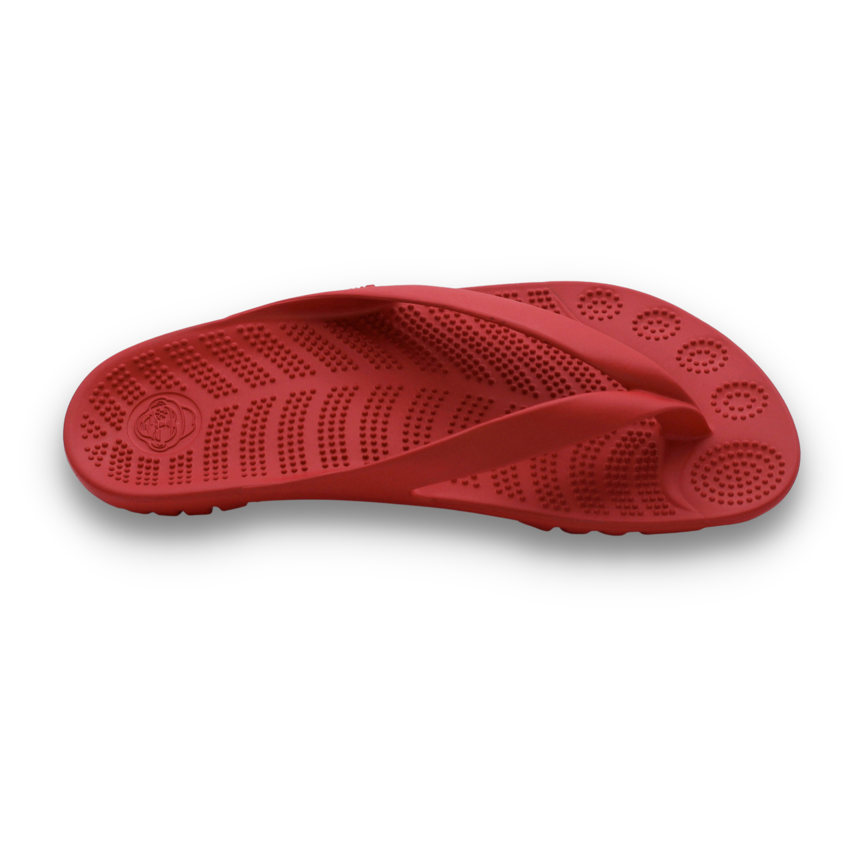 A pair of vibrant Fire Red Flip-Flops by GUDO, showcasing a minimalist design and unique sole pattern, perfect for beach and casual wear.