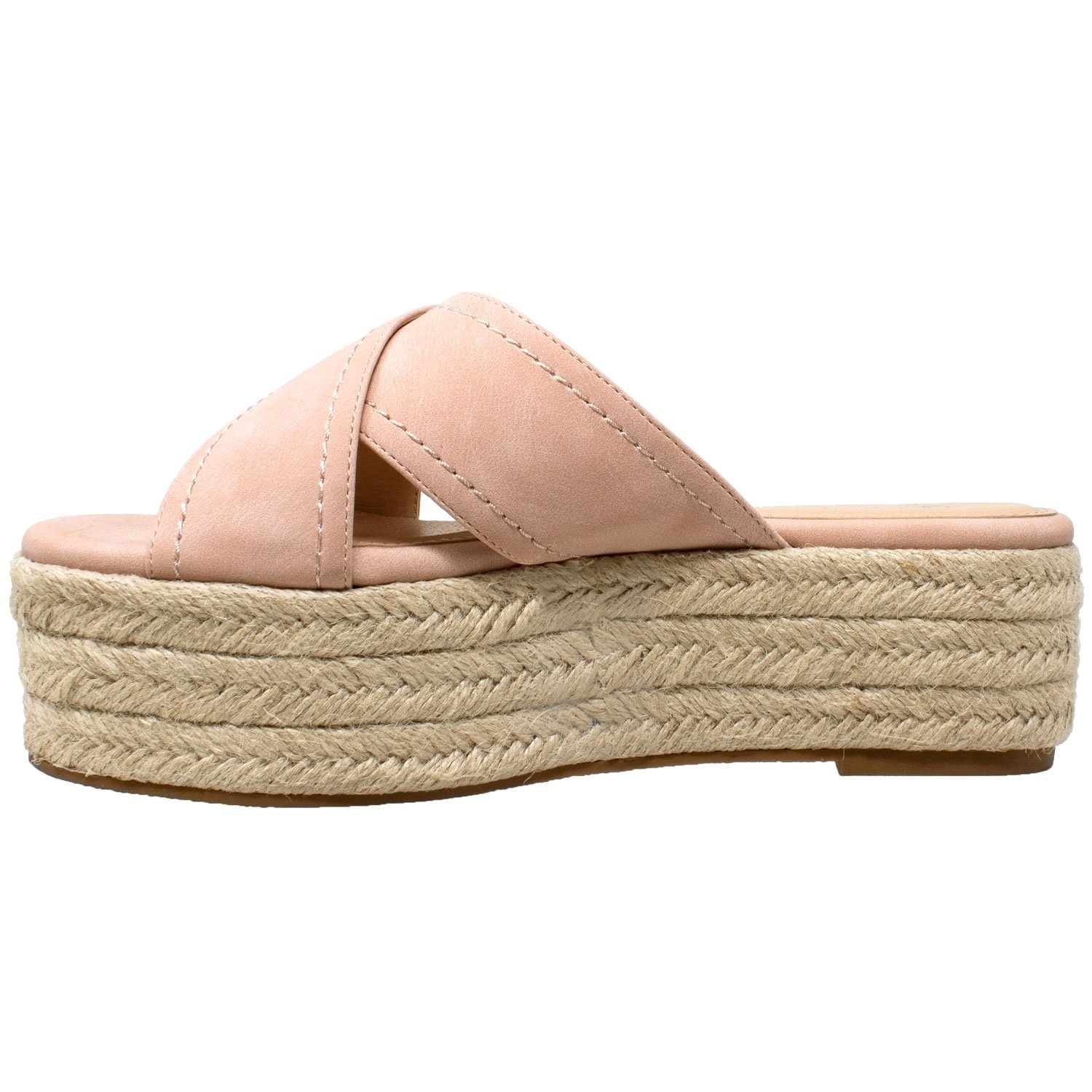 Flatform Espadrille Wedge Sandal featuring criss-cross nubuck leather straps and a braided jute platform, available in multiple colors.