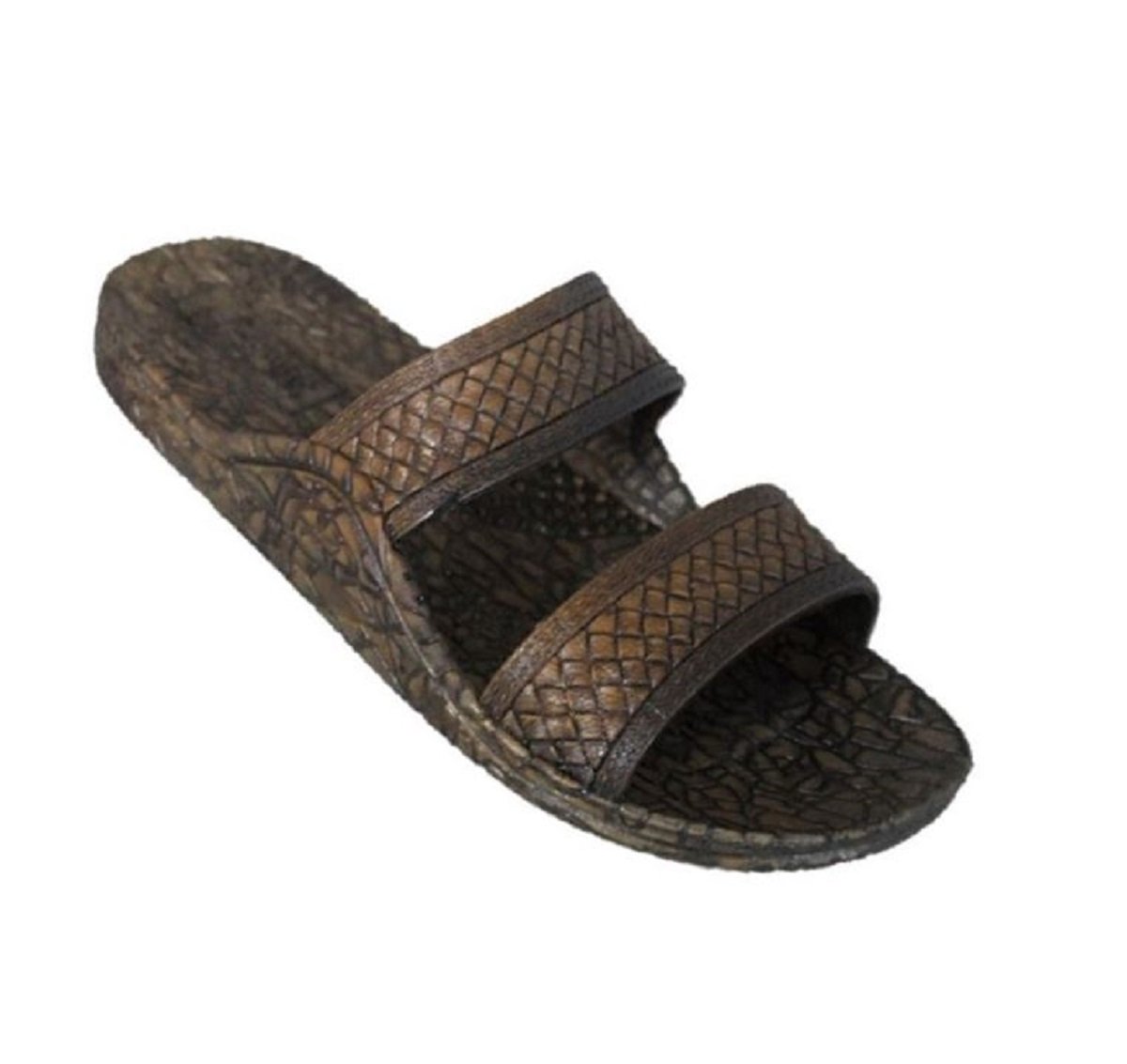 Kona J-Slips Jandals in dark brown color with weave pattern straps, showcasing their stylish design and comfortable air pocket footbed.