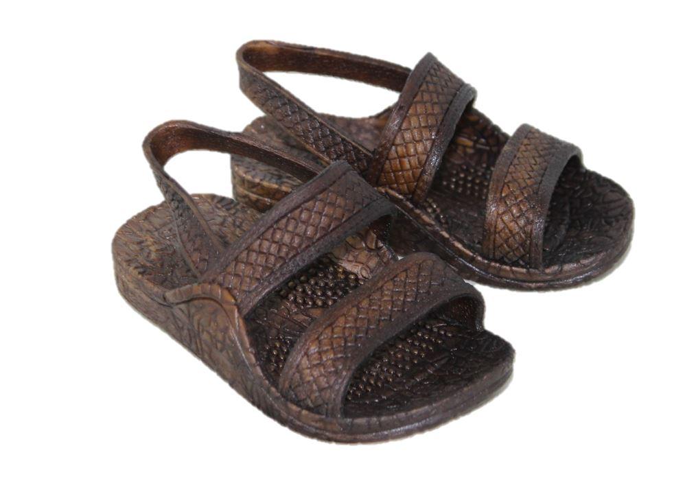 Kona J-Slips Jandals in dark brown color with weave pattern straps, showcasing their stylish design and comfortable air pocket footbed.