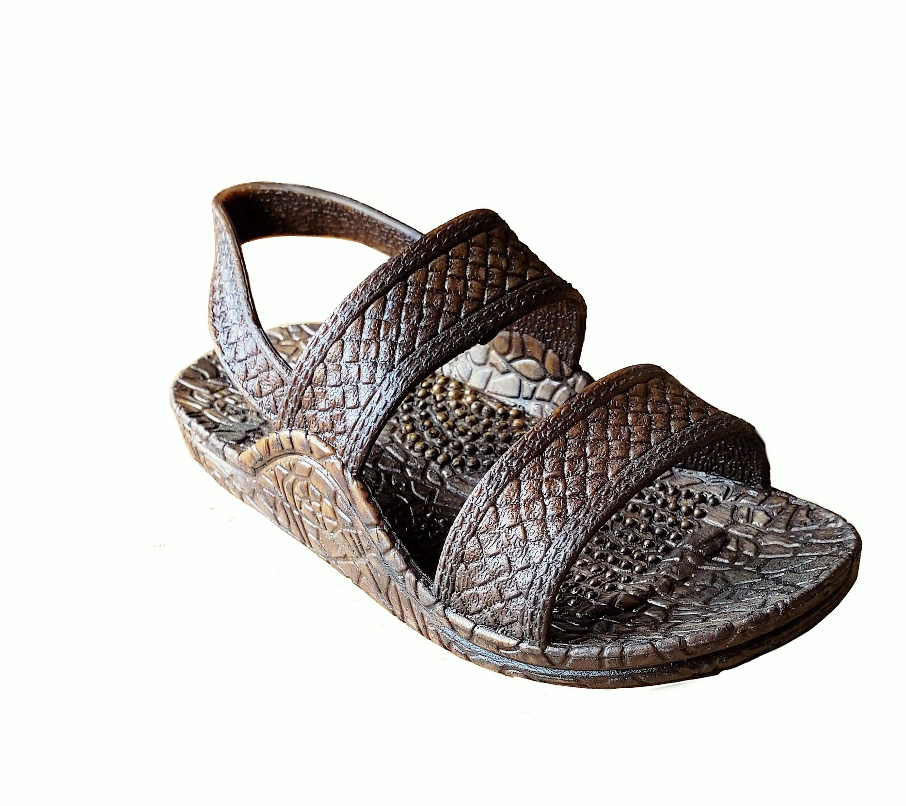 Kona J-Slips Jandals in dark brown color with weave pattern straps, showcasing their stylish design and comfortable air pocket footbed.