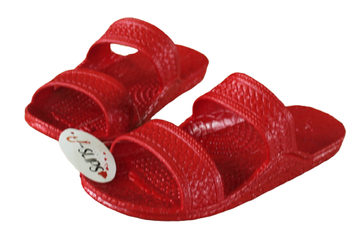 Men's Classic J-Slips Hawaiian Jesus Sandals in five vibrant colors, showcasing their rubber material and air pocket footbed for comfort.