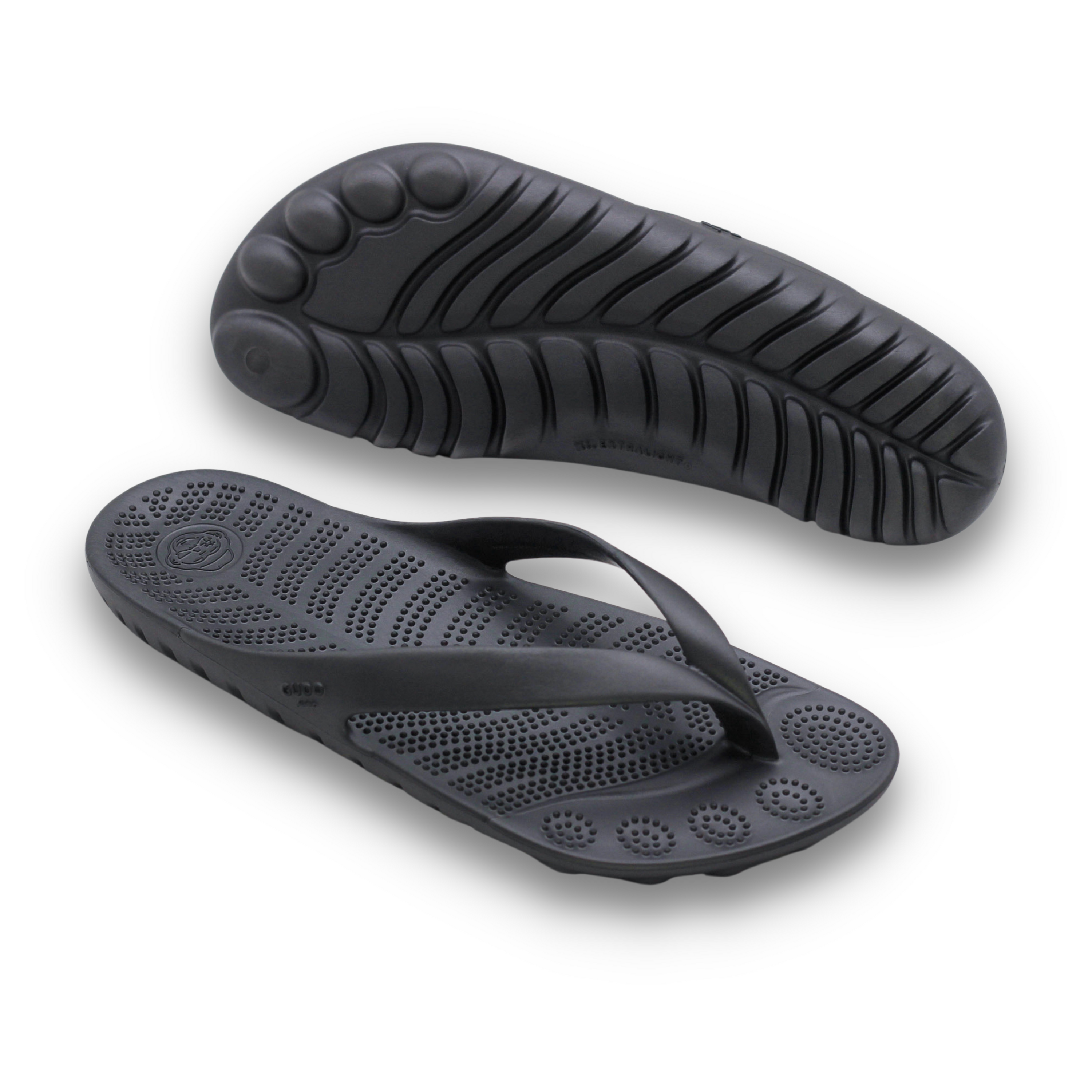 GUDO Night Platinum Flip-Flops displayed with a waterproof mini drybag, showcasing their minimalist design and eco-friendly materials.