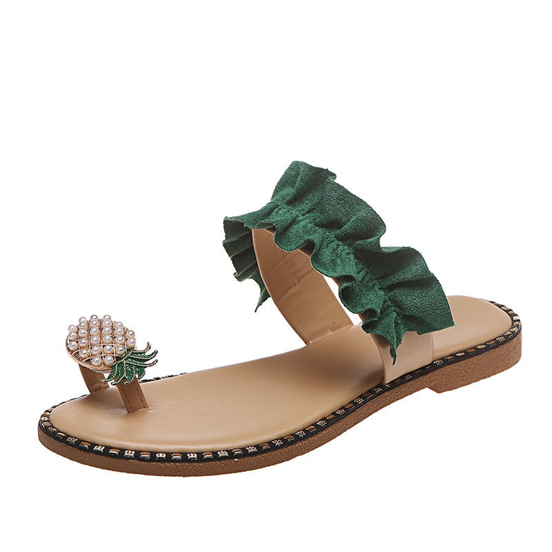 Pineapple Pearl Beach Slides featuring a stylish design with pearl embellishments, perfect for casual summer wear.