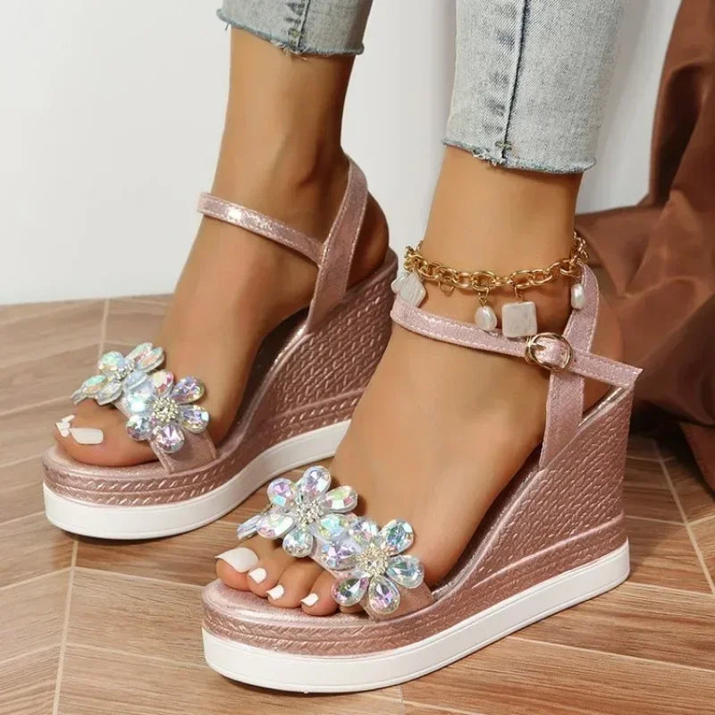 Women Summer Wedge Heel Sandals with ankle strap and open toe design, featuring a stylish platform and durable rubber outsole.