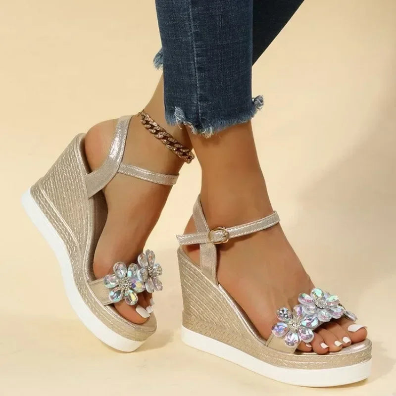 Women Summer Wedge Heel Sandals with ankle strap and open toe design, featuring a stylish platform and durable rubber outsole.