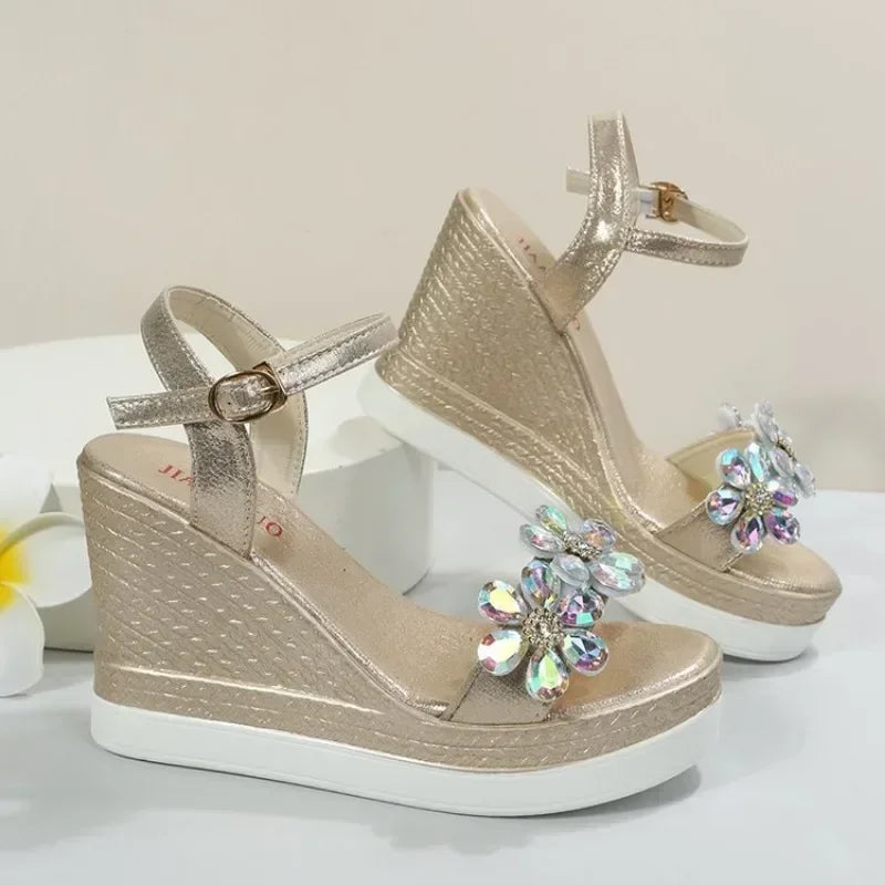 Women Summer Wedge Heel Sandals with ankle strap and open toe design, featuring a stylish platform and durable rubber outsole.