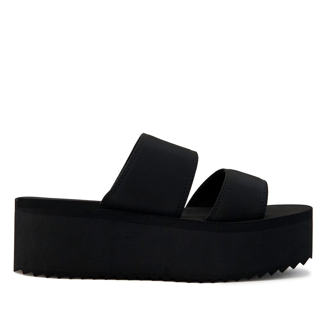 Women's Platform Sandal 2 Band in Black featuring a chunky platform sole and dual strap design, perfect for stylish comfort.