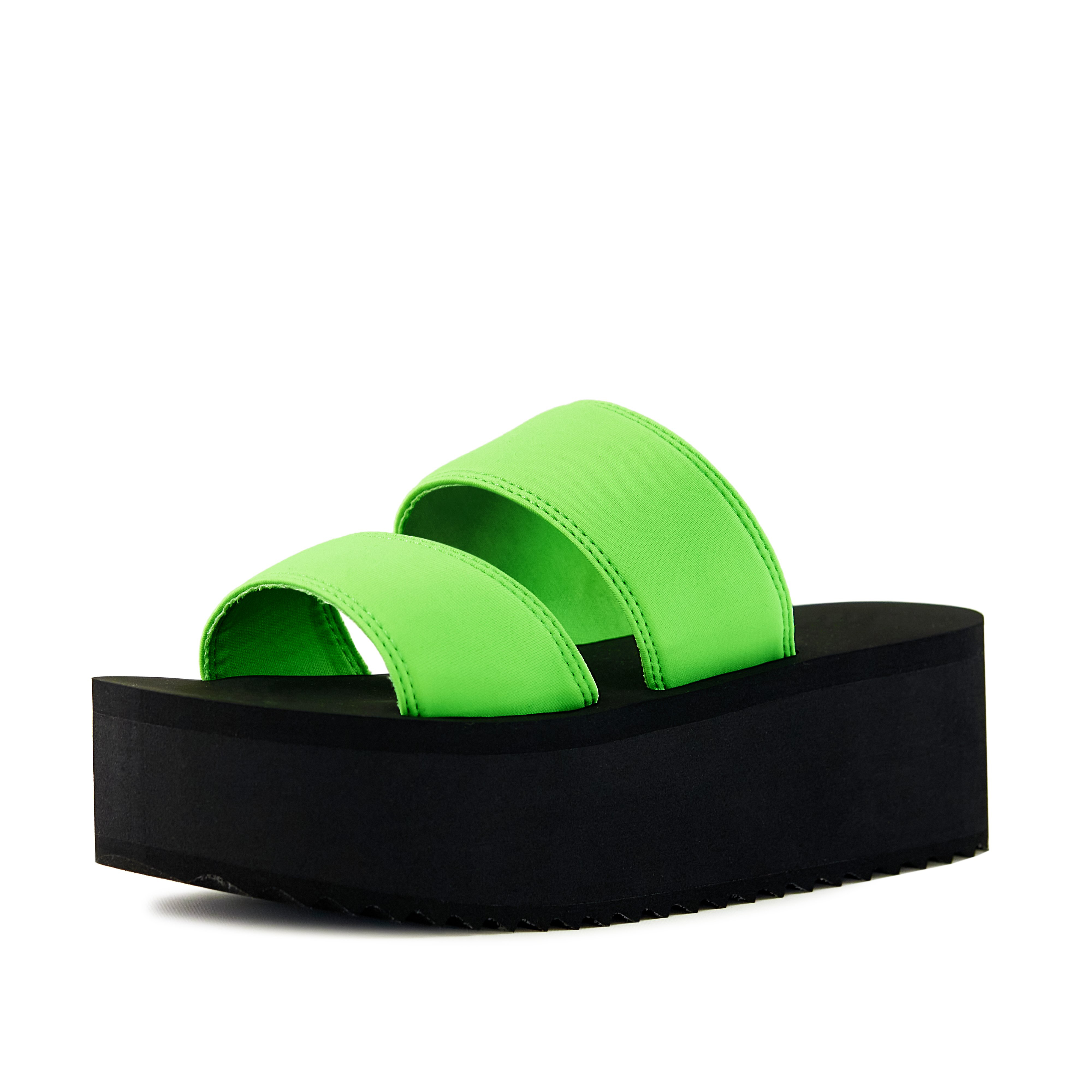 Women's Platform Sandal in Neon Green featuring dual straps and a chunky platform sole, perfect for summer fashion.