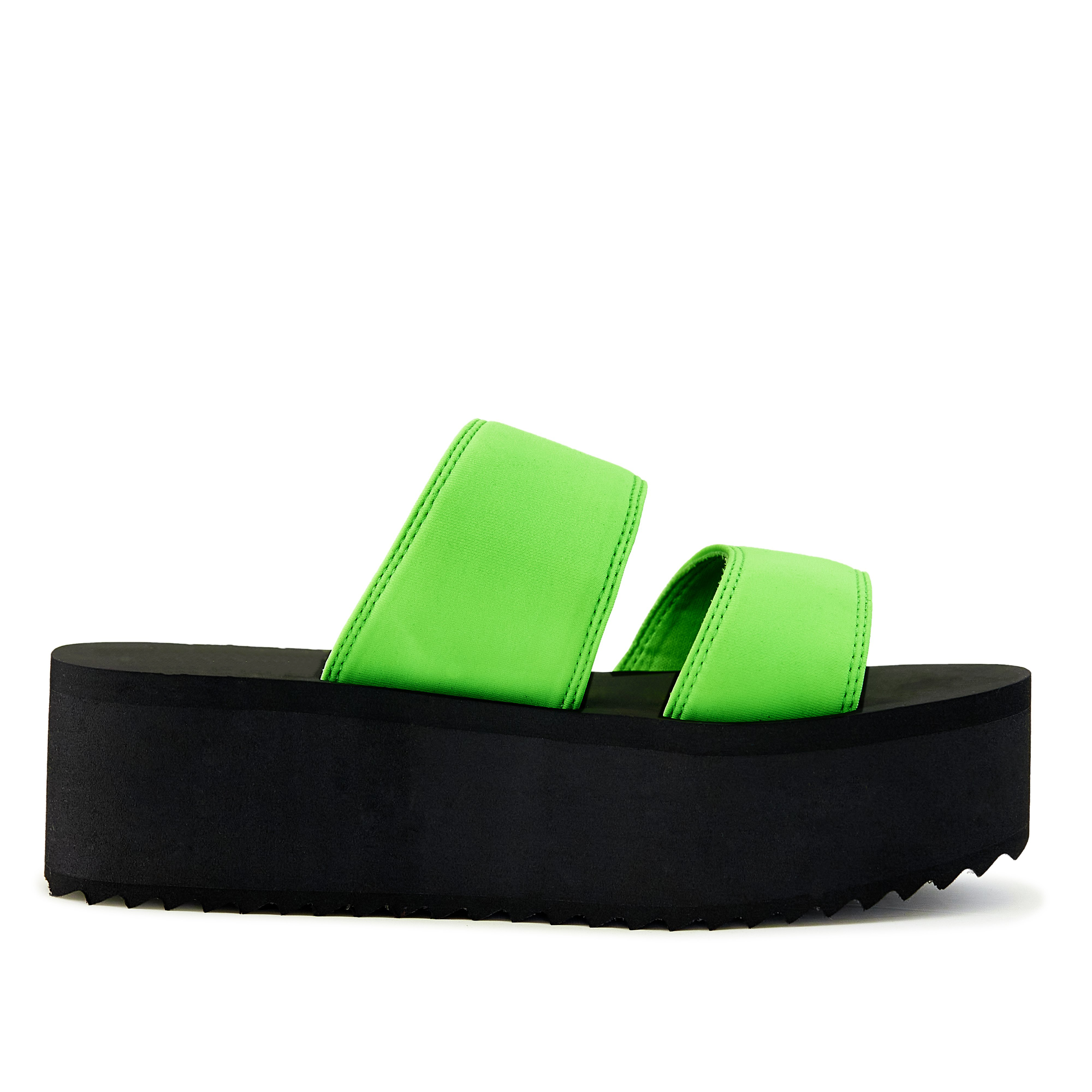 Women's Platform Sandal in Neon Green featuring dual straps and a chunky platform sole, perfect for summer fashion.