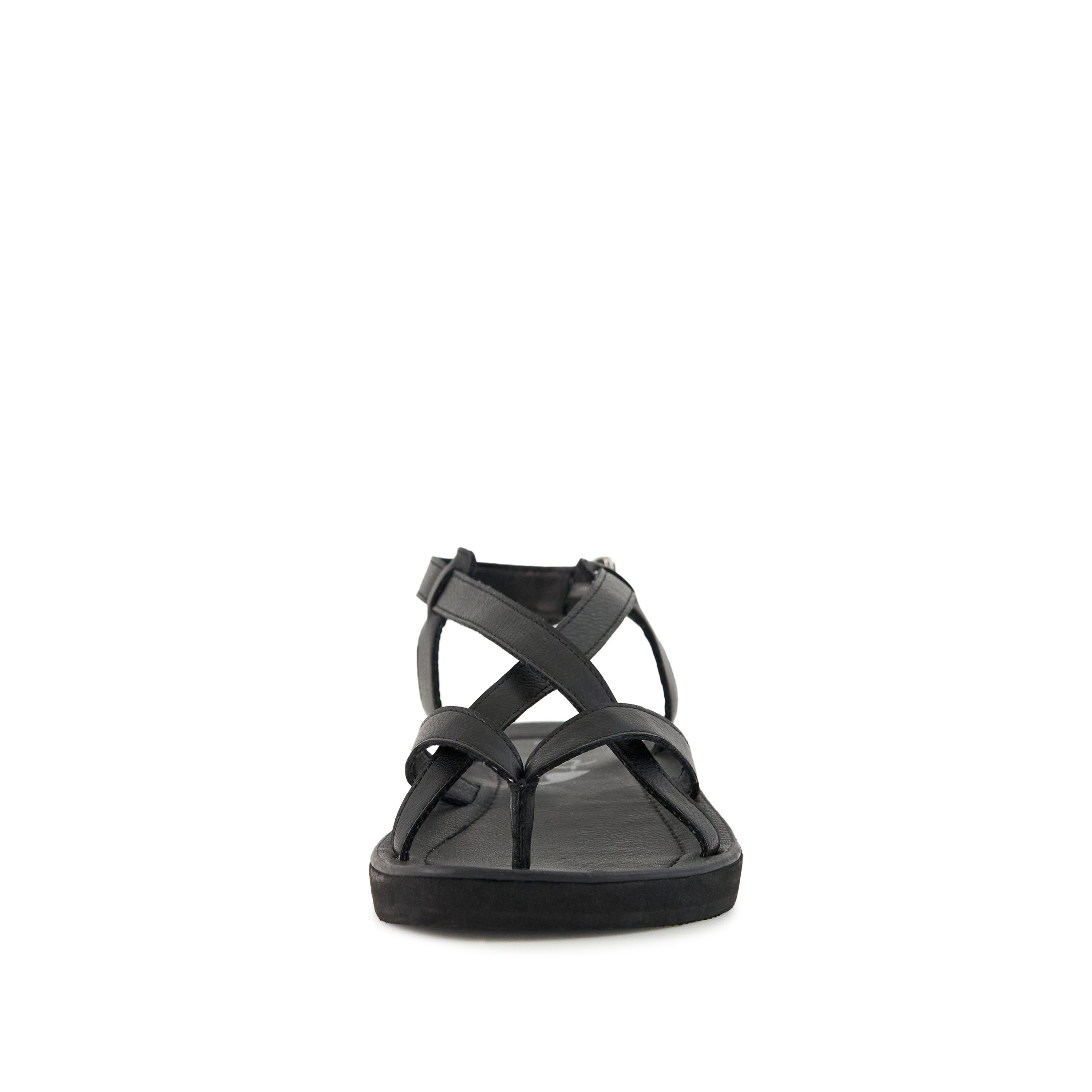 Women's Sandal Bernardo Black featuring criss-cross straps and adjustable metal closure, perfect for summer outfits.