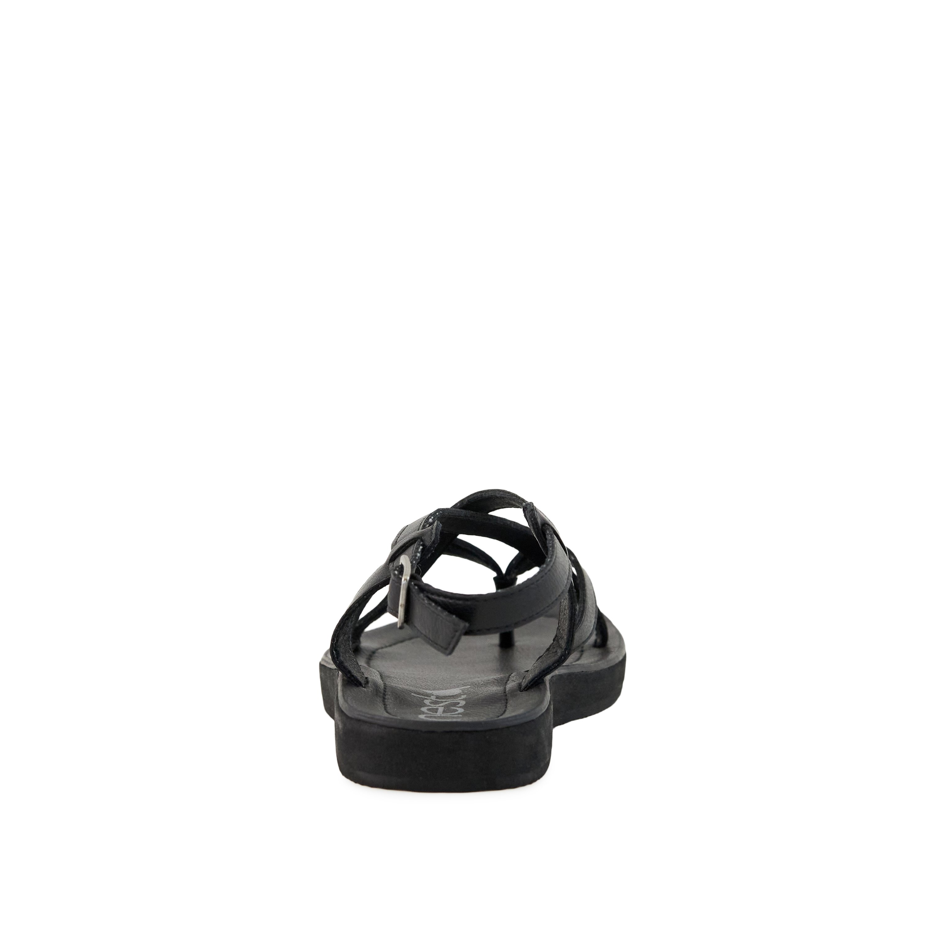 Women's Sandal Bernardo Black featuring criss-cross straps and adjustable metal closure, perfect for summer outfits.