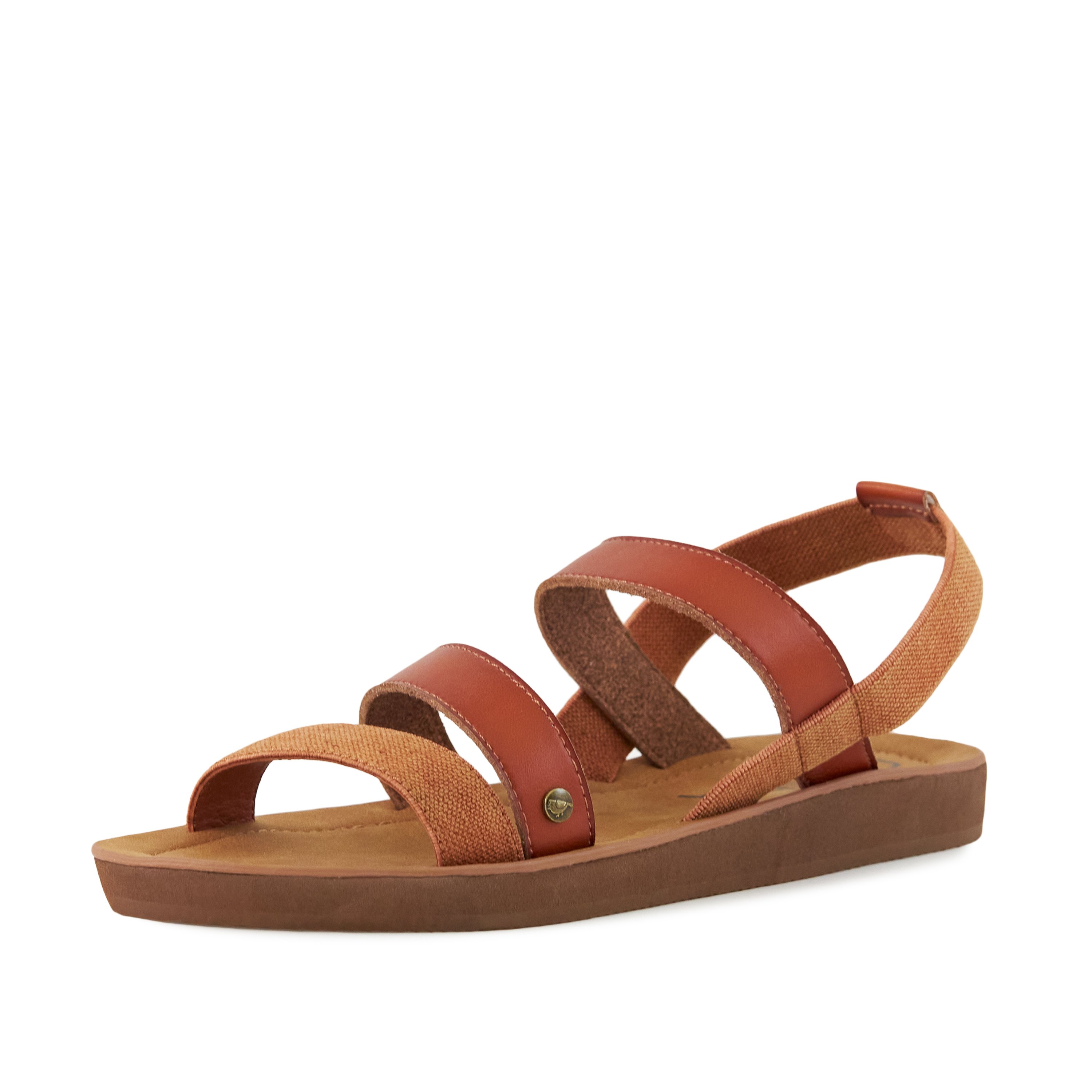 A pair of stylish Women's Sandals in Mystery Brown featuring a 1-inch flatform and stretchy sling back strap, made from faux-leather and canvas material.