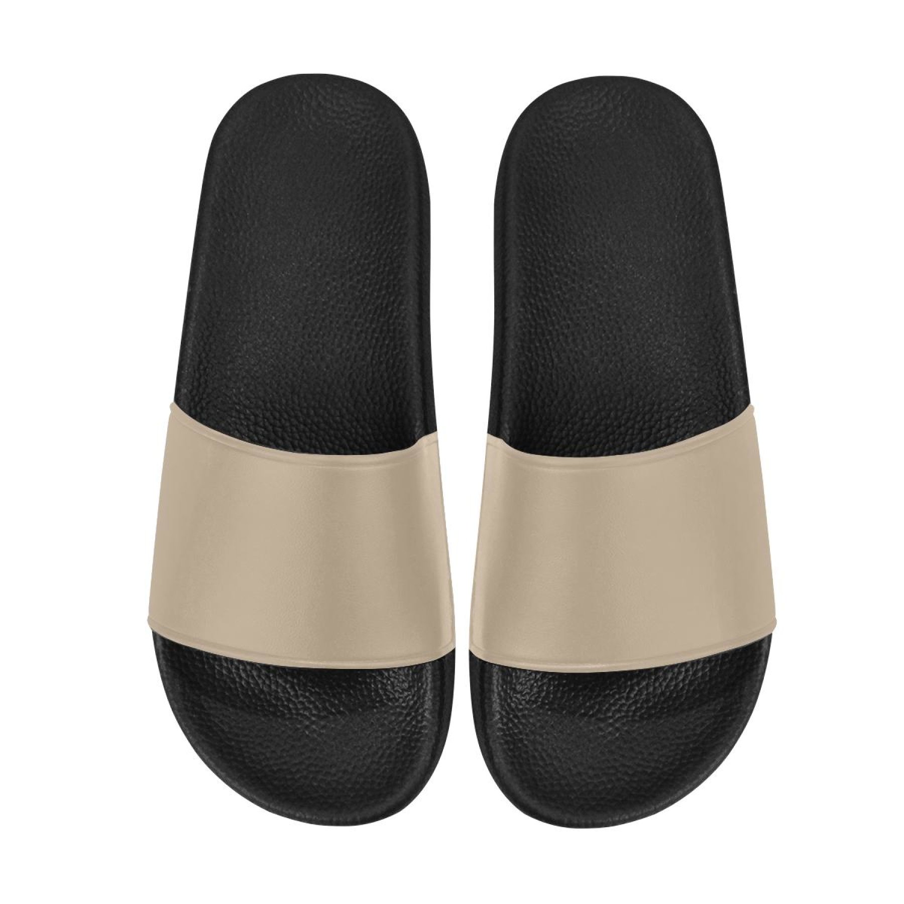 A pair of women's dark beige slides with a cushioned foaming strap and open toe design, perfect for casual wear.