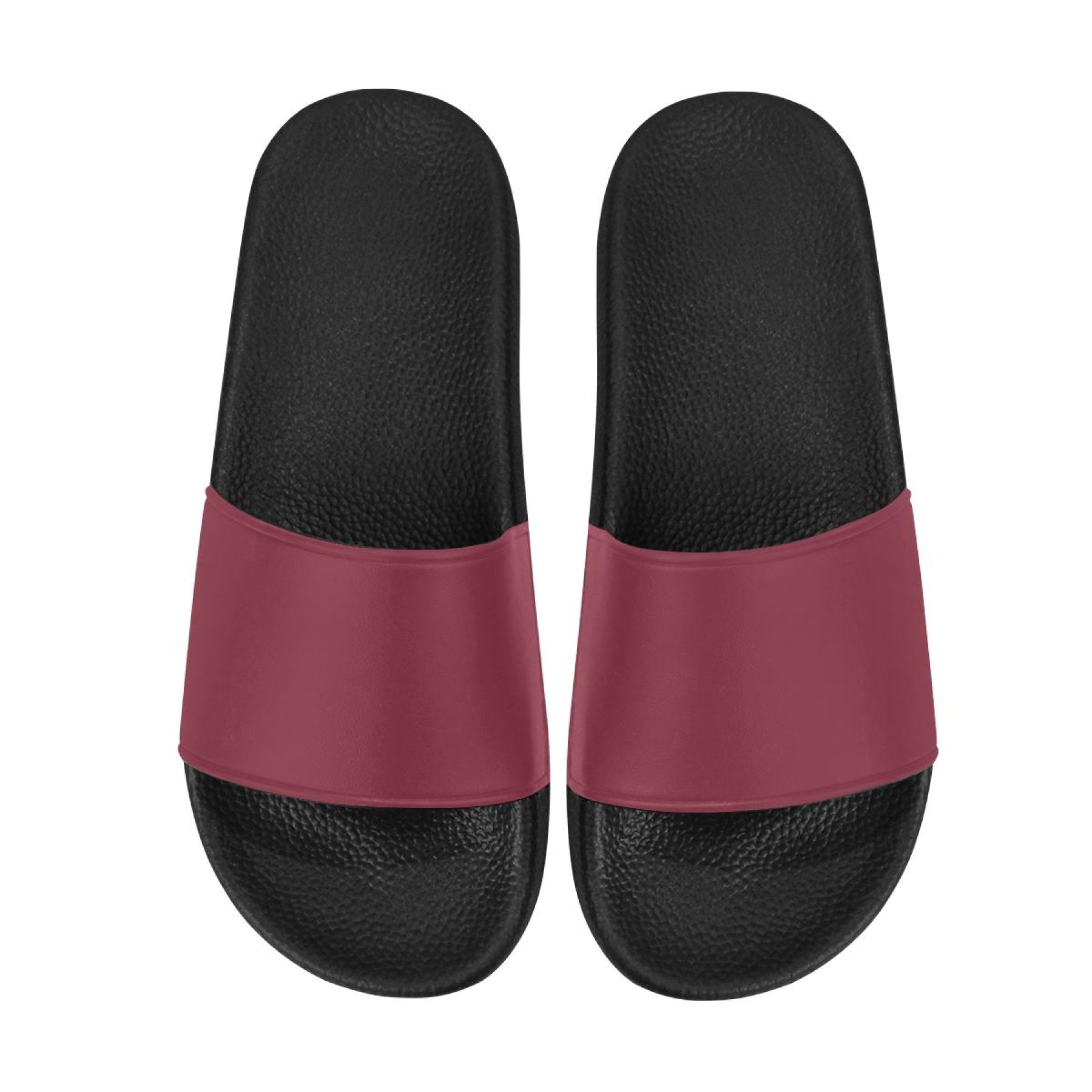 A pair of women's dark red slides with a cushioned strap and open toe design, perfect for casual wear and beach outings.