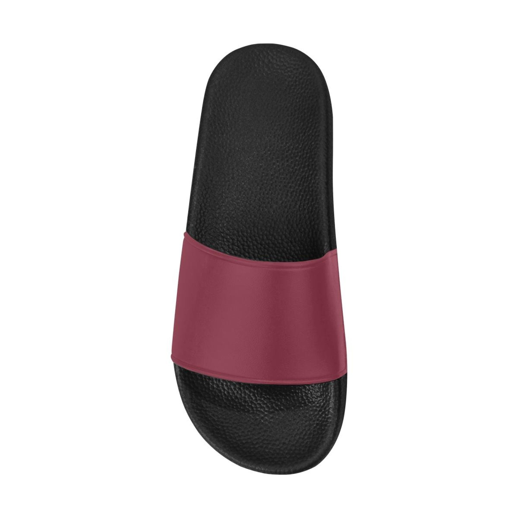 A pair of women's dark red slides with a cushioned strap and open toe design, perfect for casual wear and beach outings.