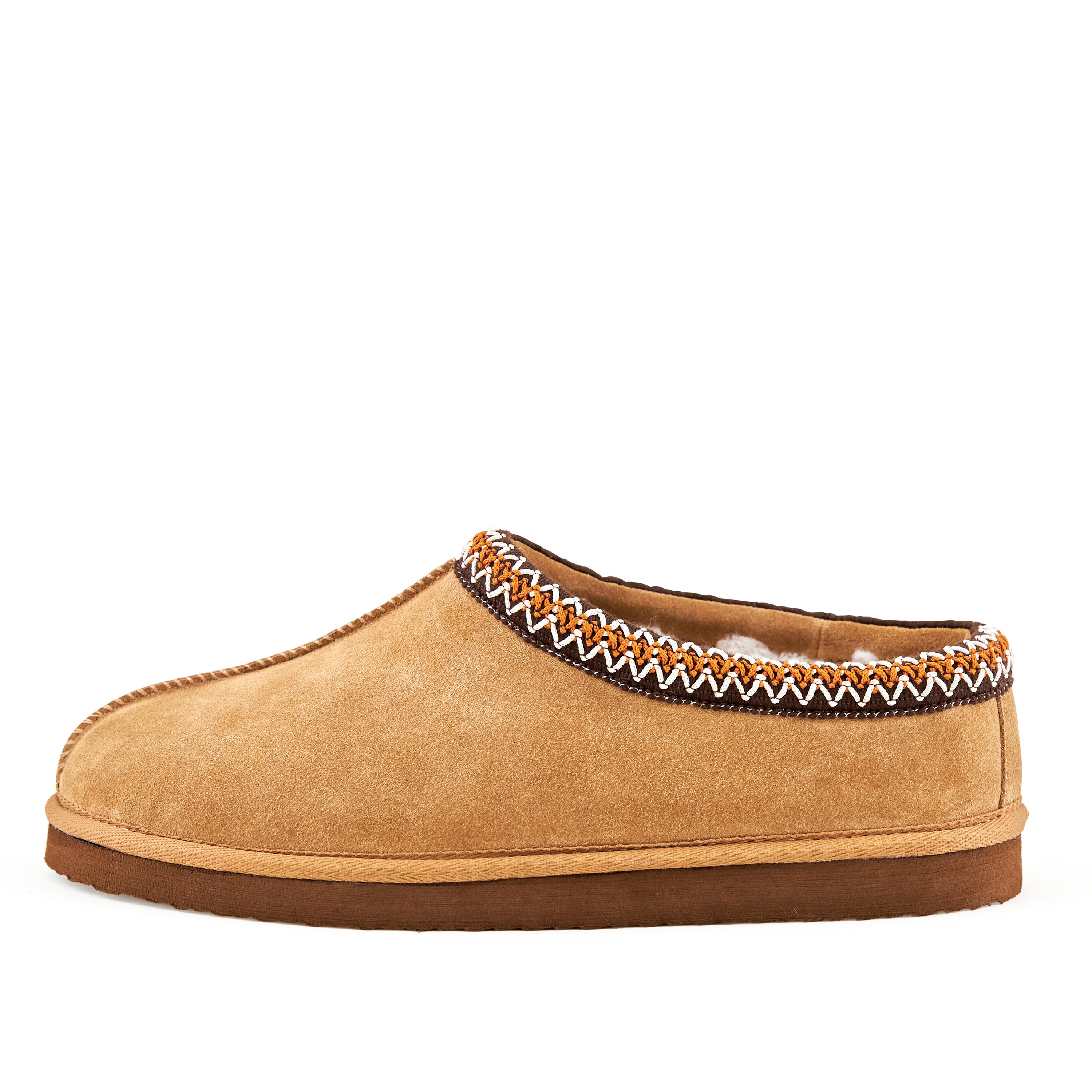 Men's Slipper Slumber Tan featuring faux fur lining and durable clog design, available in various sizes.