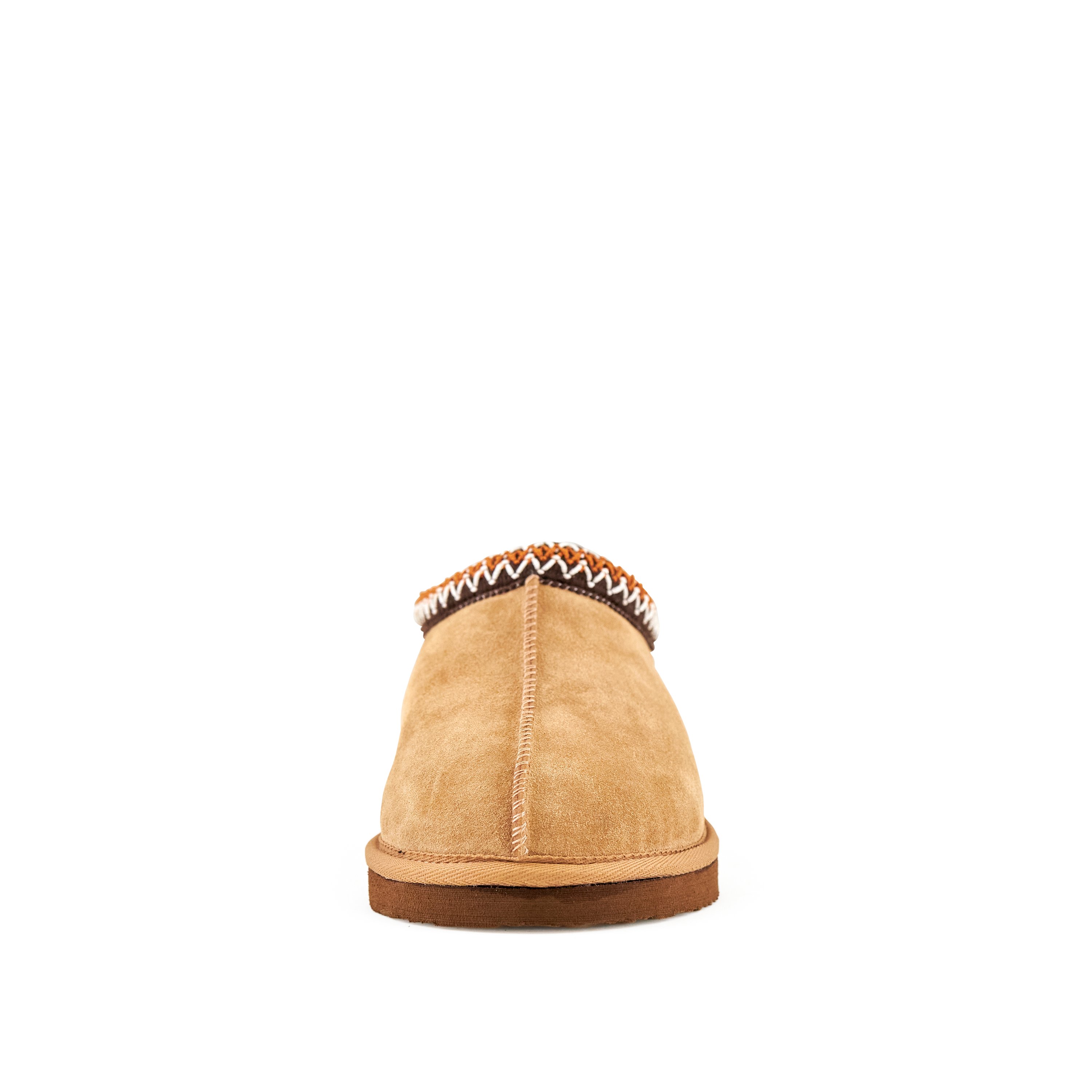 Men's Slipper Slumber Tan featuring faux fur lining and durable clog design, available in various sizes.