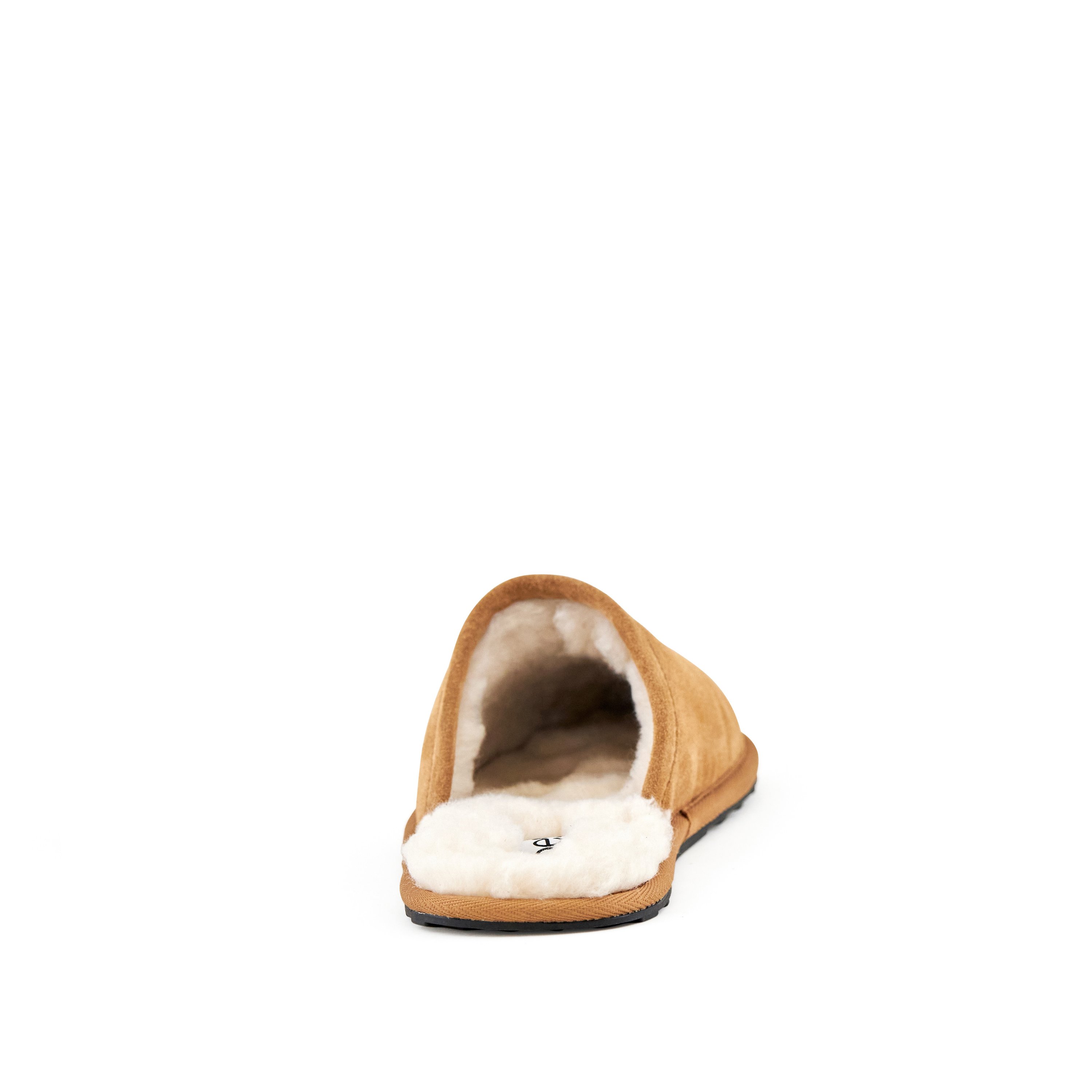 Men's Snuggle Slippers in camel color, made of genuine suede with a soft faux-fur lining, perfect for indoor comfort.