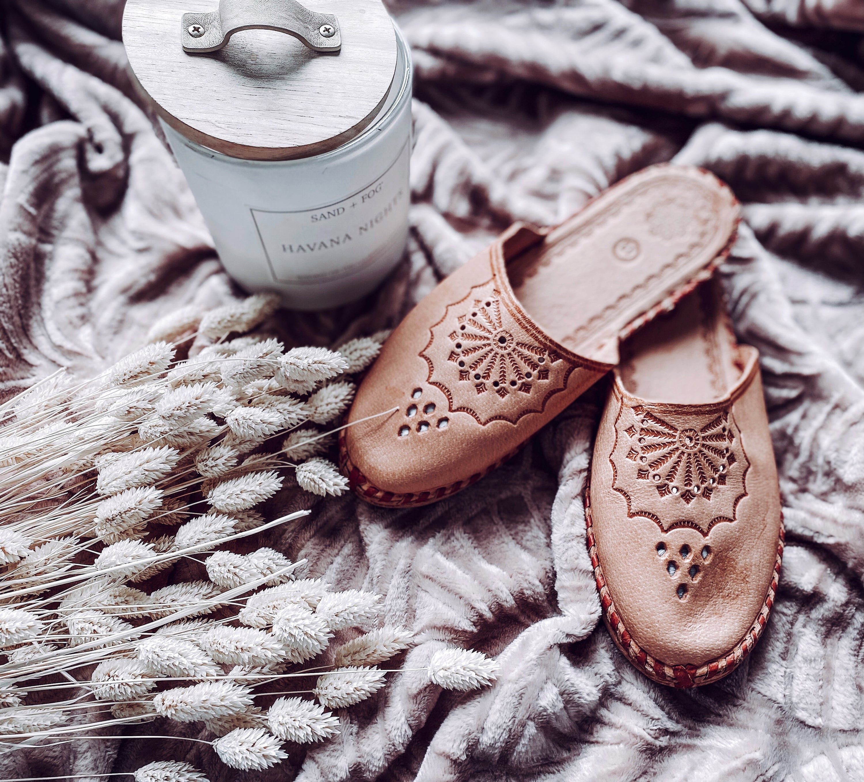 Wanderlust Closed Toe Slippers featuring handmade leather and boho embroidery, perfect for indoor and outdoor wear.