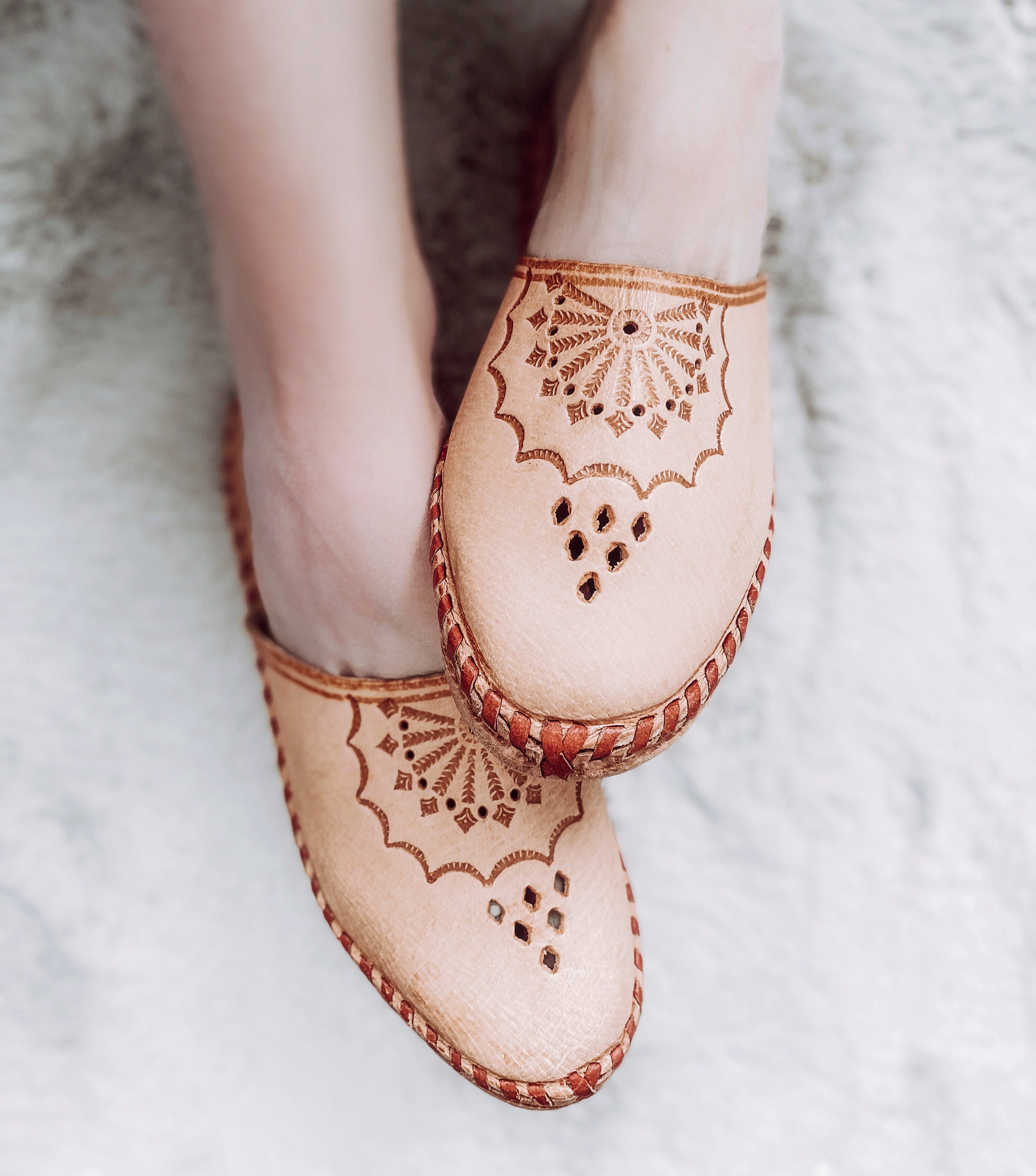 Wanderlust Closed Toe Slippers featuring handmade leather and boho embroidery, perfect for indoor and outdoor wear.