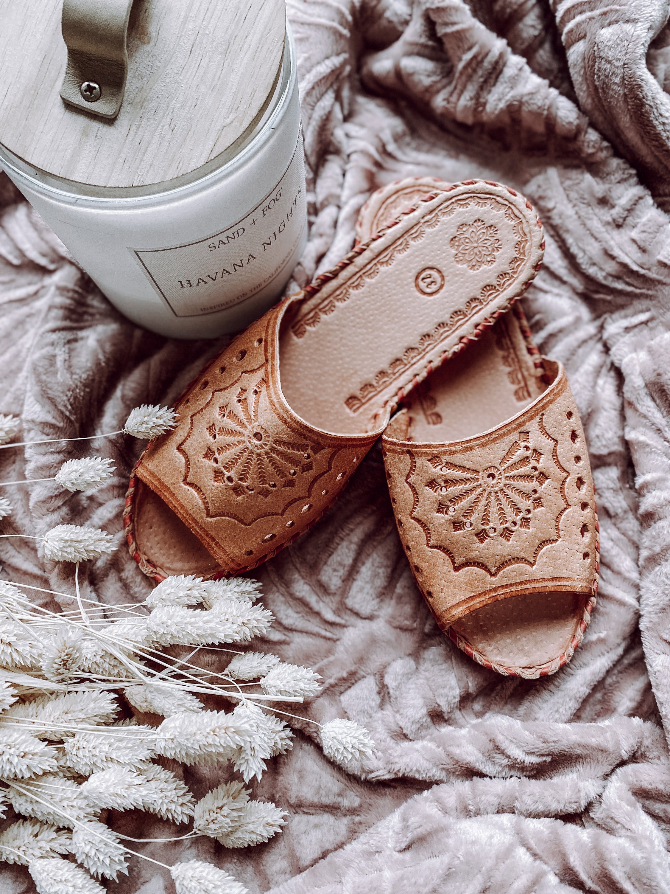 Wanderlust Open Toe Slippers featuring handmade leather with boho embroidery, perfect for warm weather wear.