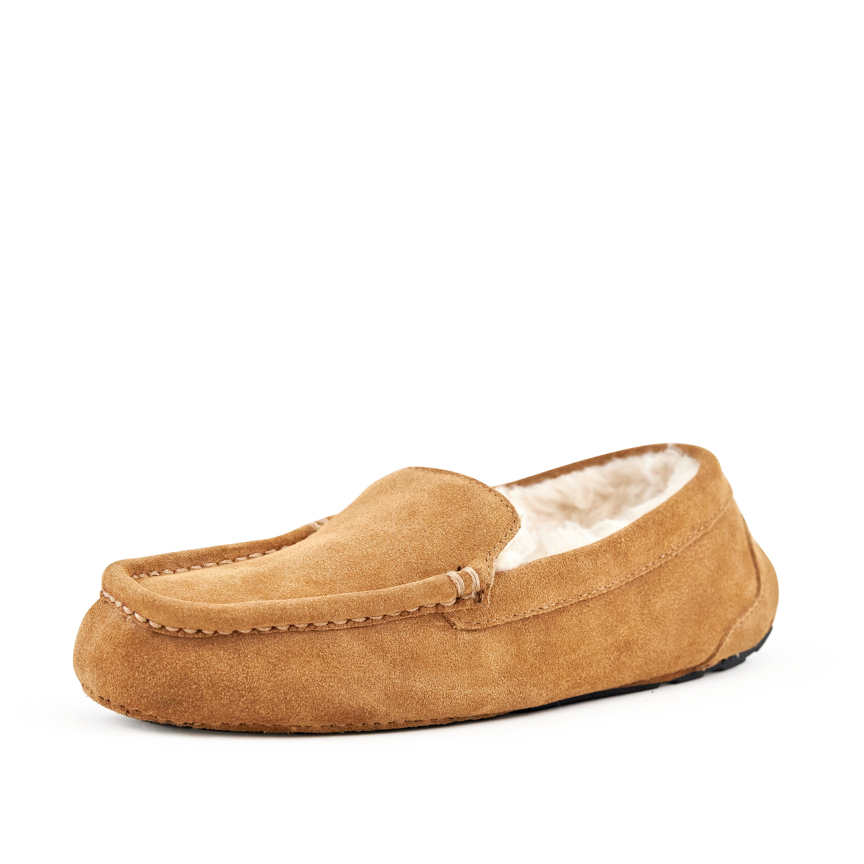 Women's Slippers Toasty Camel featuring genuine suede, faux fur lining, and rubber sole, designed for comfort and style.