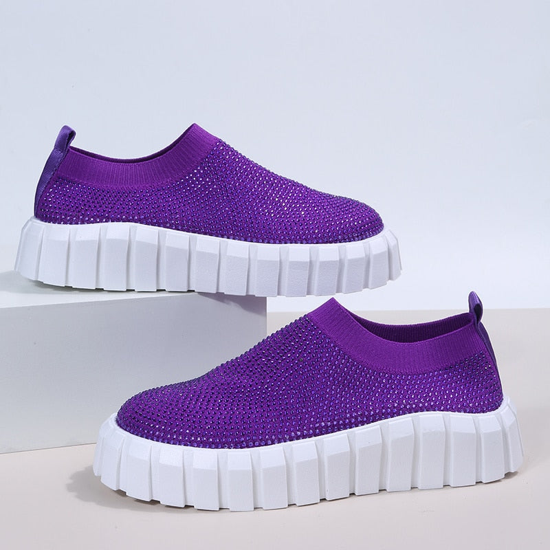 A pair of stylish 2022 Bling Bling Female Mesh Platform Vulcanized Shoes featuring a shimmering design and comfortable mesh upper.