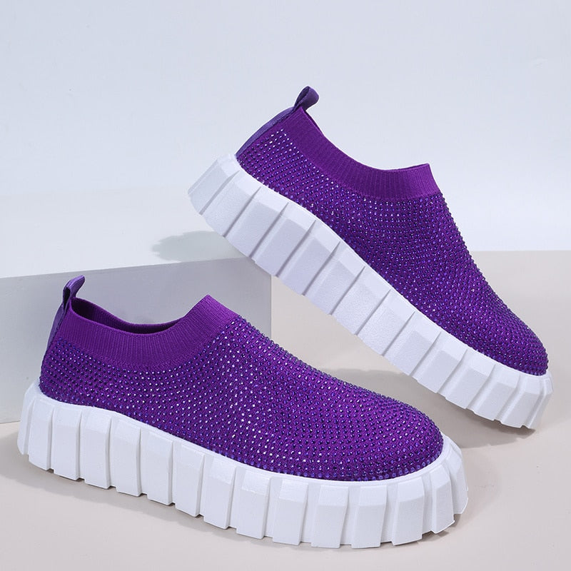 A pair of stylish 2022 Bling Bling Female Mesh Platform Vulcanized Shoes featuring a shimmering design and comfortable mesh upper.