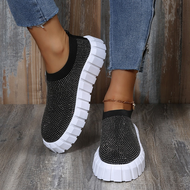 A pair of stylish 2022 Bling Bling Female Mesh Platform Vulcanized Shoes featuring a shimmering design and comfortable mesh upper.