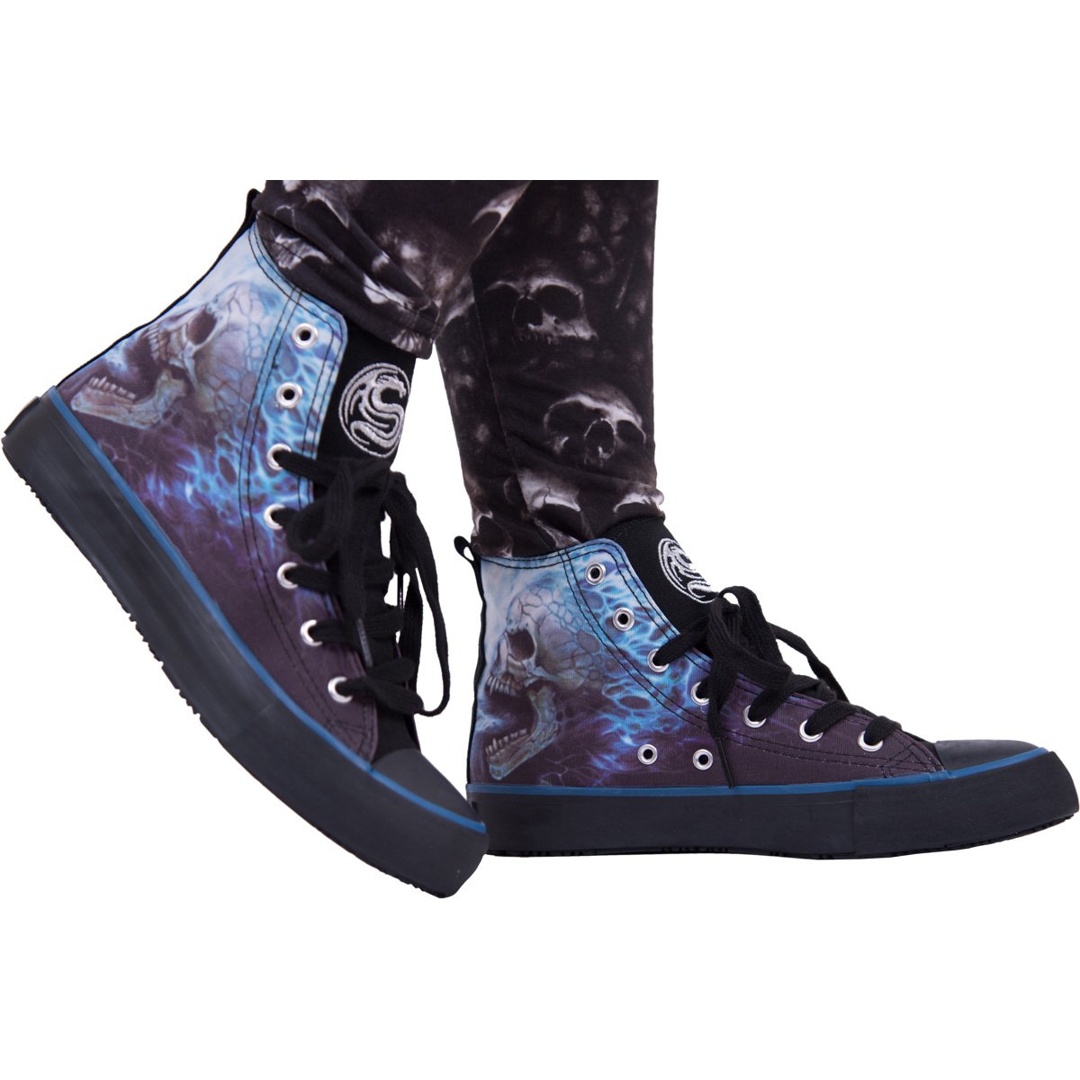 High-top sneakers with skull design.