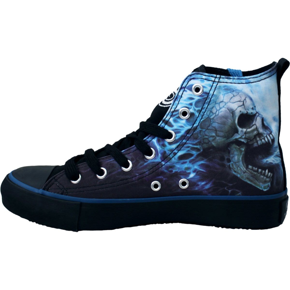 High-top shoe with skull design.