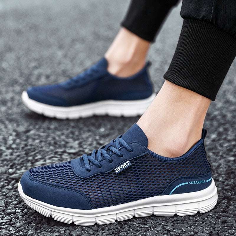 Men's breathable mesh shoes featuring a lightweight design and cushioned insole, perfect for workouts and casual wear.