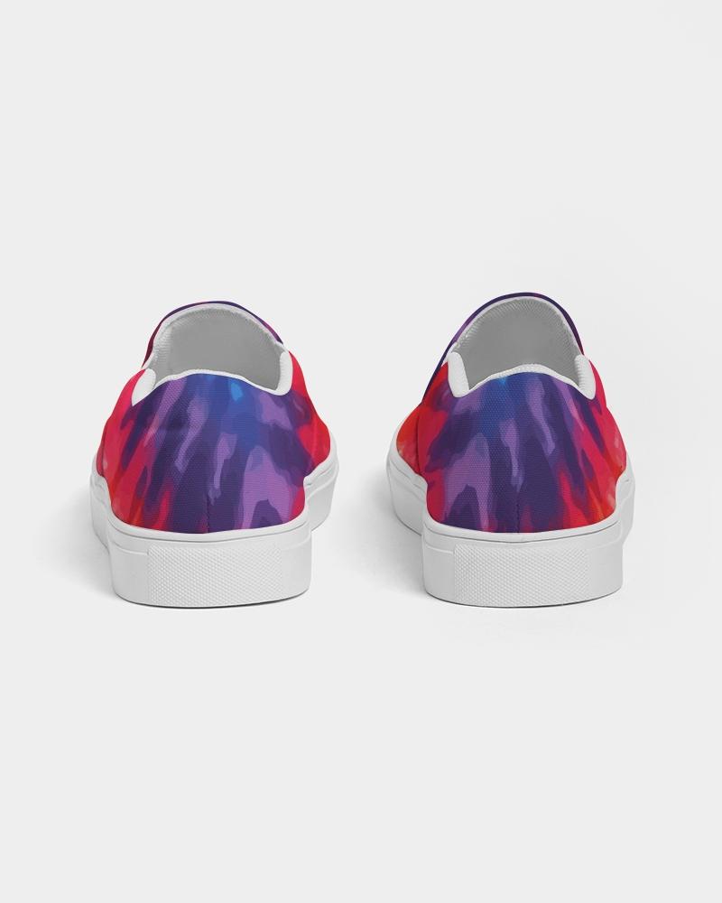 Men's multicolor tie-dye low top canvas slip-on sports shoes with elastic side accents and padded collar, perfect for casual wear.