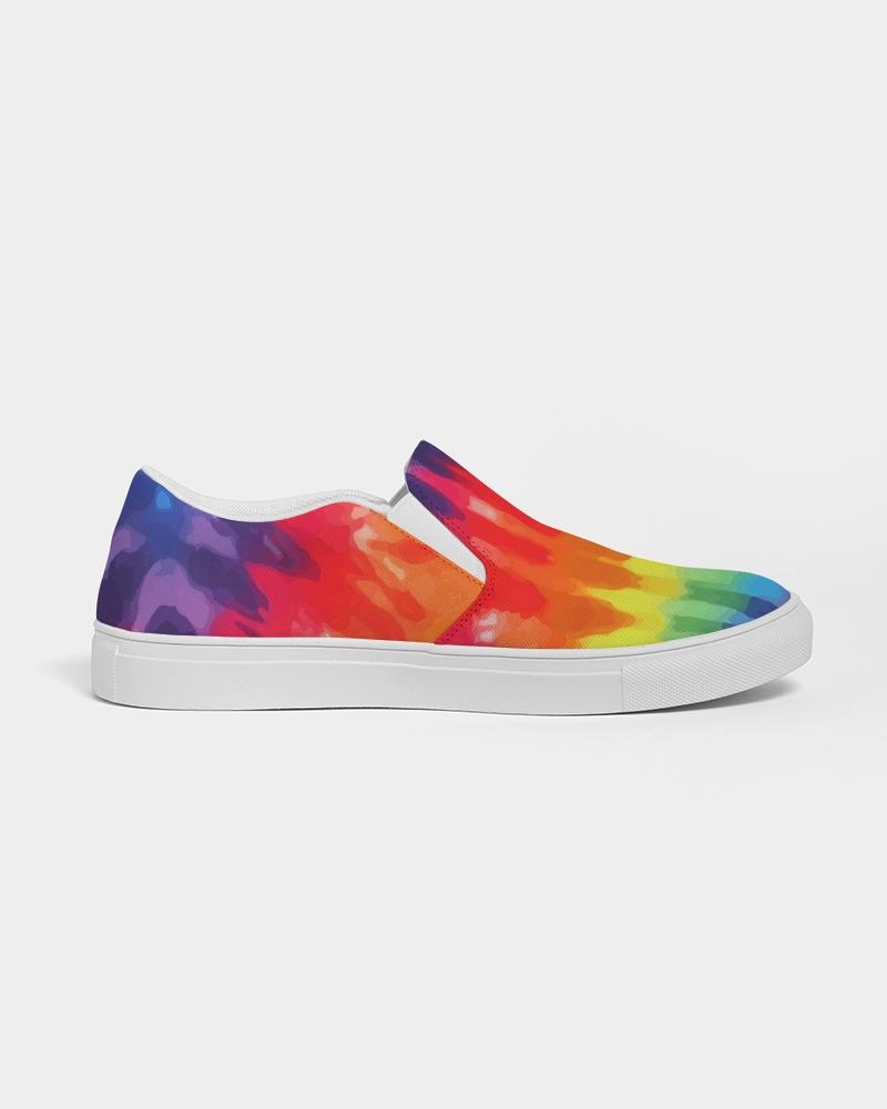 Men's multicolor tie-dye low top canvas slip-on sports shoes with elastic side accents and padded collar, perfect for casual wear.