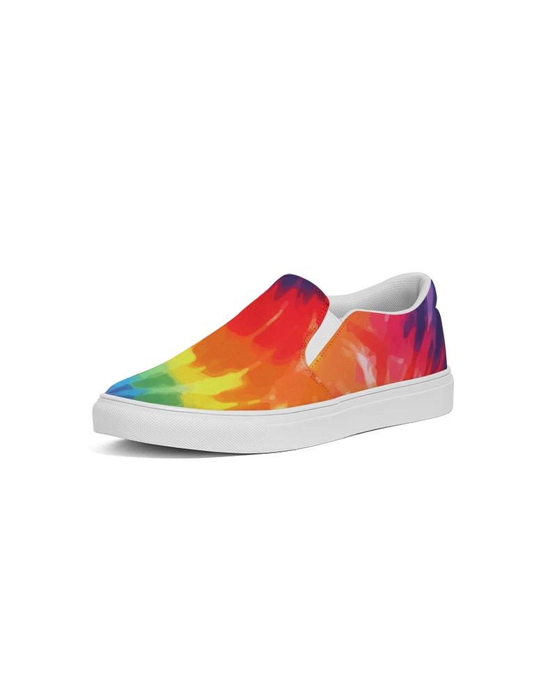 Men's multicolor tie-dye low top canvas slip-on sports shoes with elastic side accents and padded collar, perfect for casual wear.