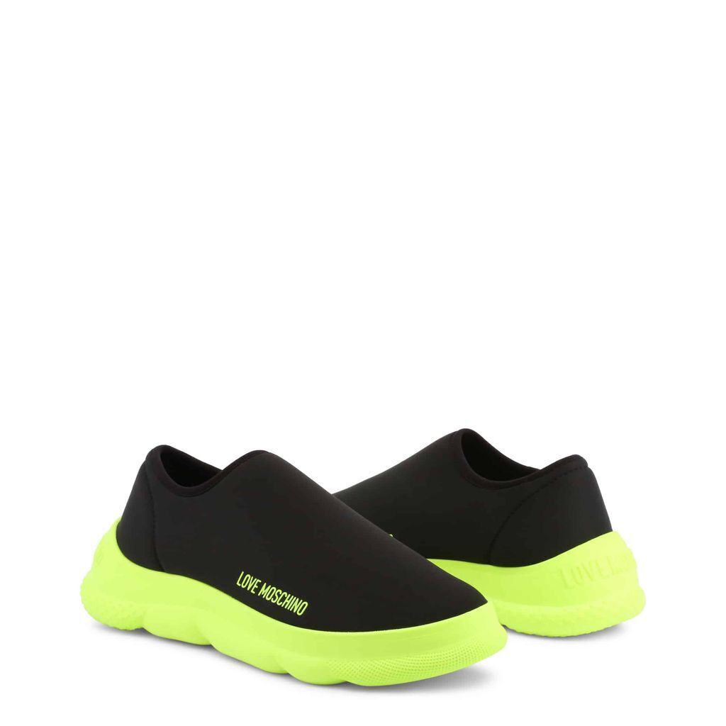 A pair of stylish Neon Green Slip-On Shoes featuring a black and neon green color scheme with a 3.5 cm platform heel.