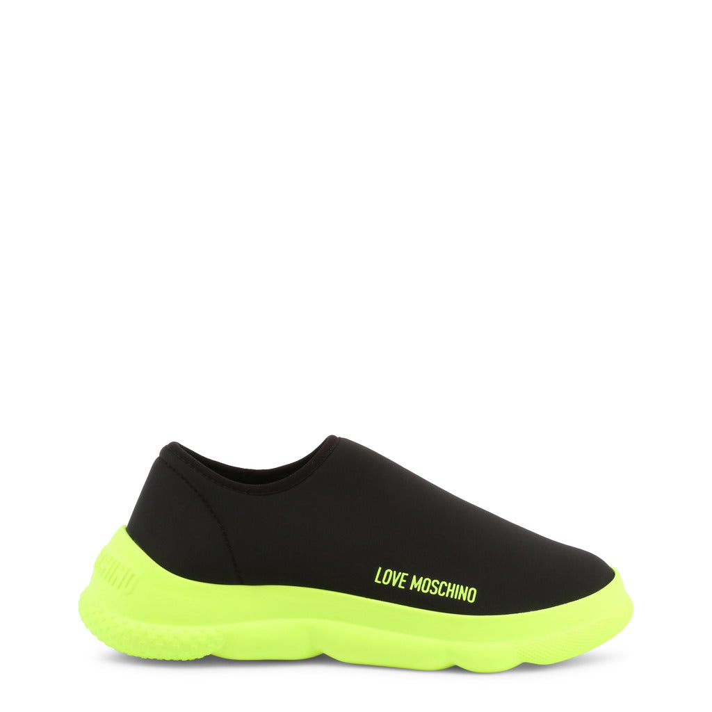 A pair of stylish Neon Green Slip-On Shoes featuring a black and neon green color scheme with a 3.5 cm platform heel.