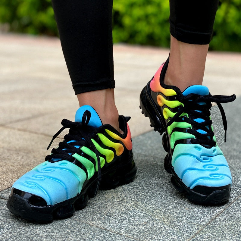 Blue women's running training fitness sneakers with a stylish design, perfect for sports and casual wear.