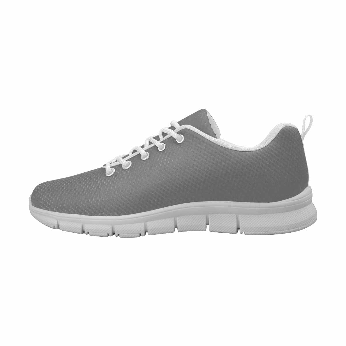 Grey canvas mesh athletic running shoes for men, featuring a durable outsole and breathable design.