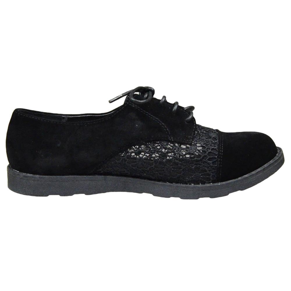 SOBEYO Women's Black Lace Up Oxford Flats featuring embroidered flower design, faux suede material, and low heel.