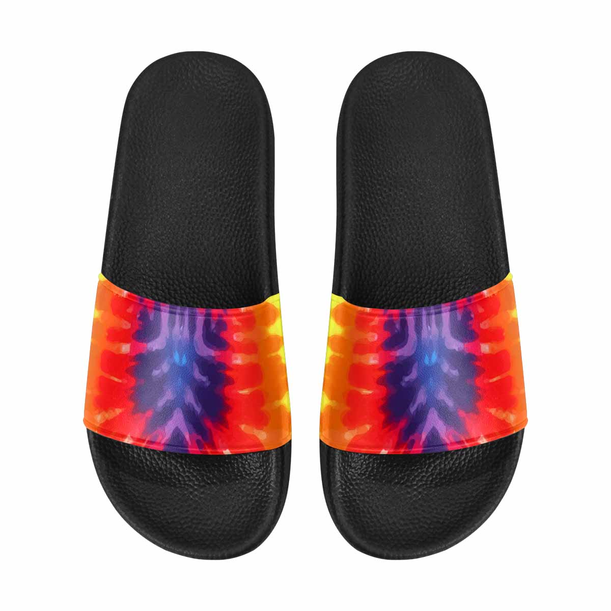 Colorful Women's Slide Sandals featuring a Peace & Love tie-dye design, perfect for casual wear.