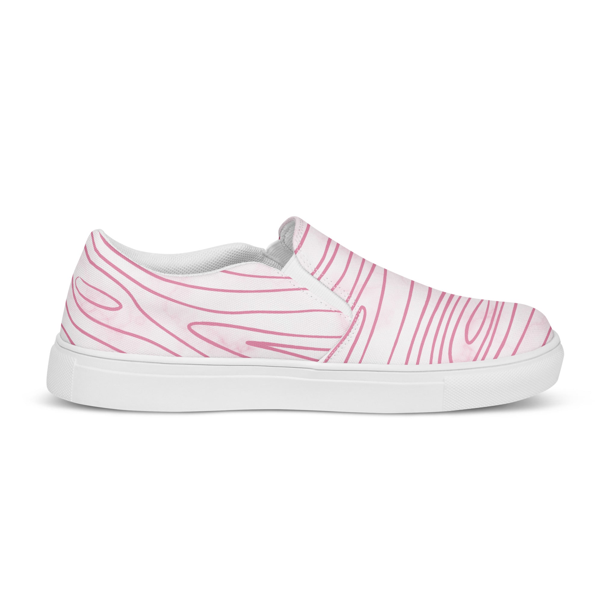 Women’s slip-on canvas shoes featuring a pink line art sketch print, designed for comfort and style.