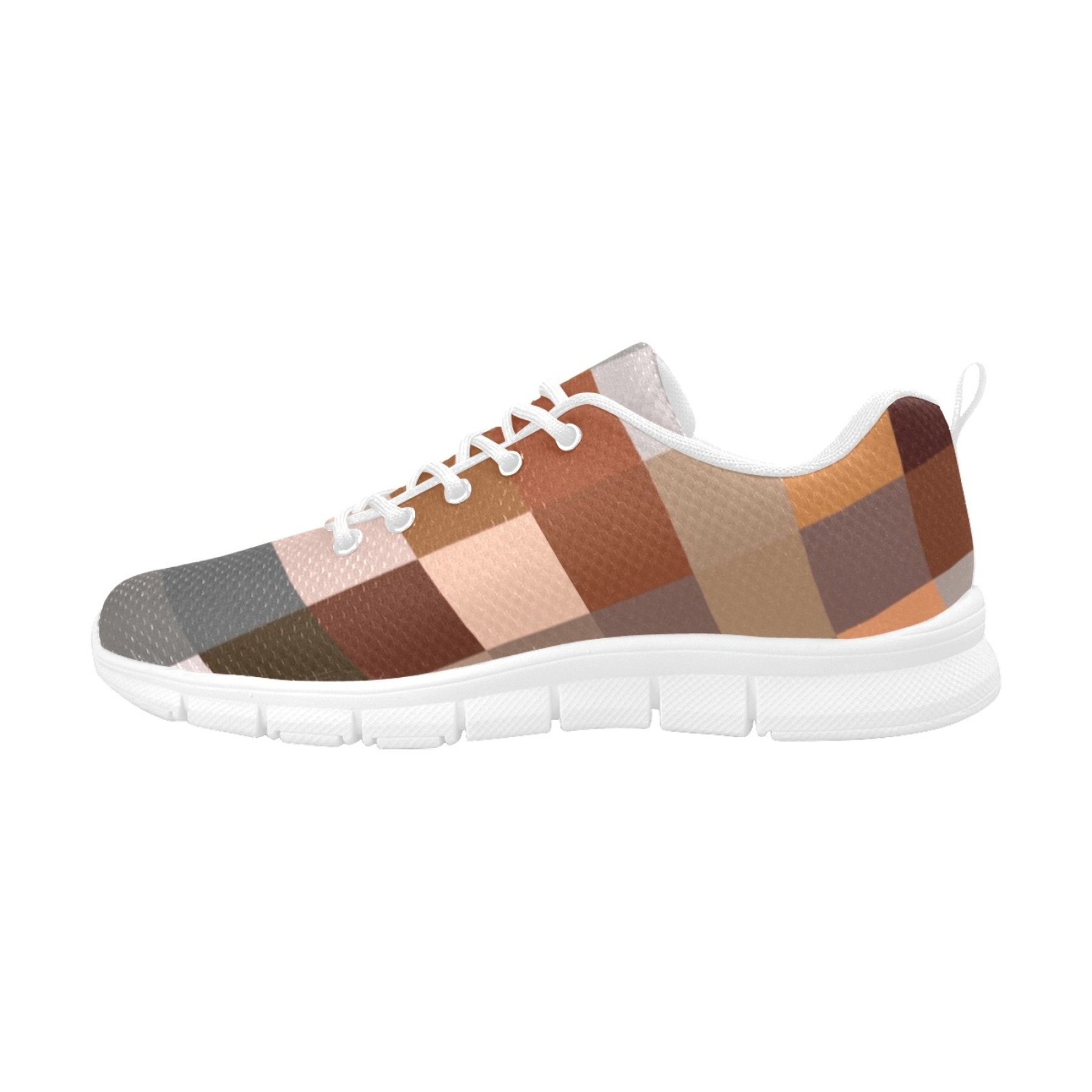 Stylish brown Womens Sneakers designed for running and workouts, featuring a plaid checker style and non-slip sole.