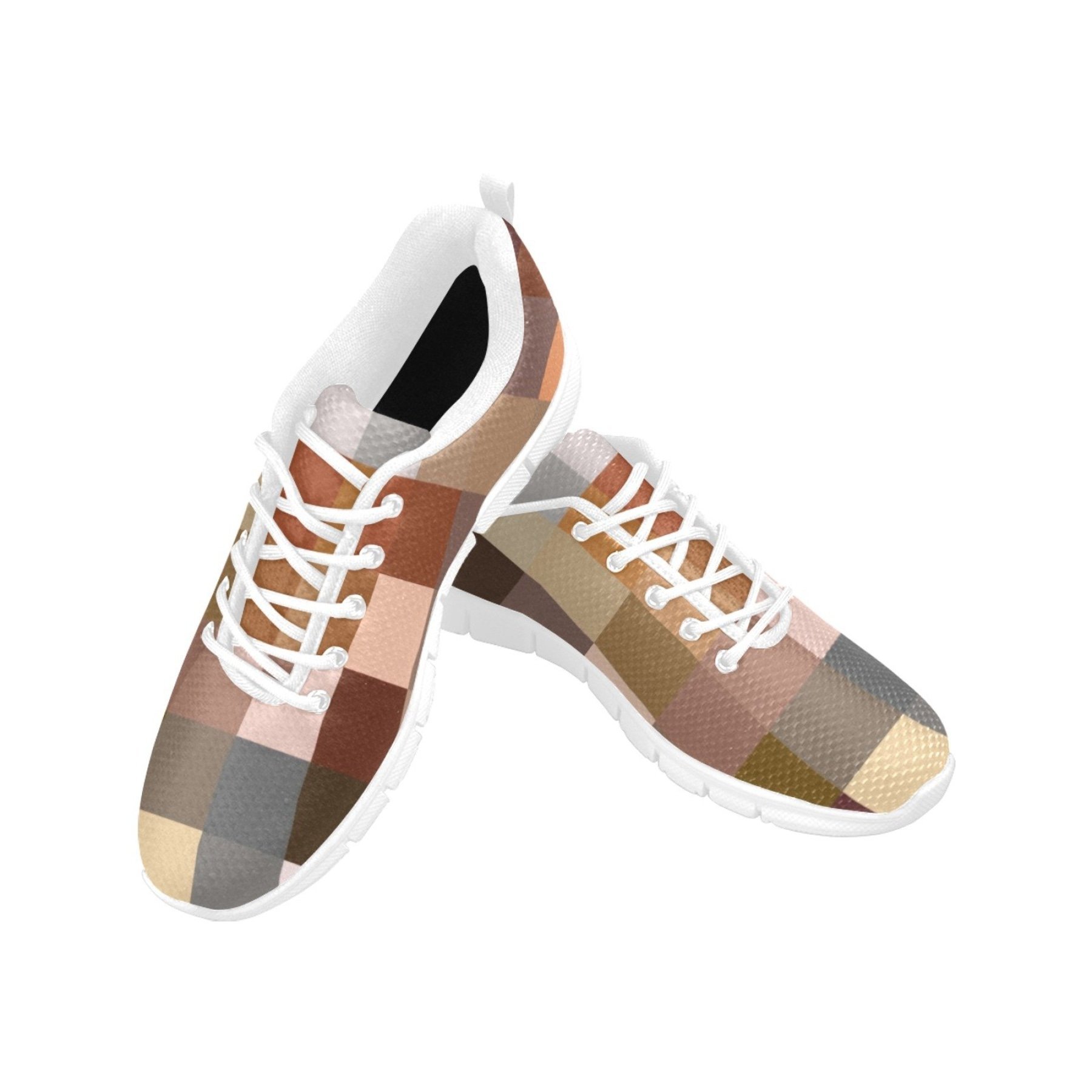 Stylish brown Womens Sneakers designed for running and workouts, featuring a plaid checker style and non-slip sole.