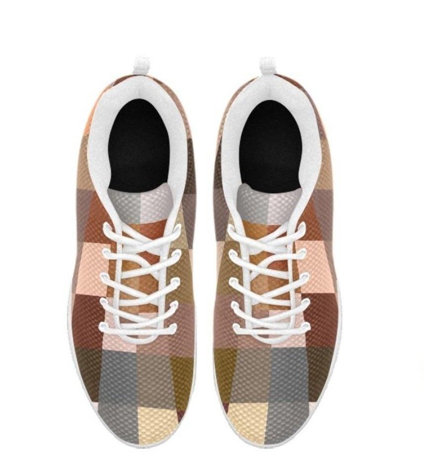 Stylish brown Womens Sneakers designed for running and workouts, featuring a plaid checker style and non-slip sole.