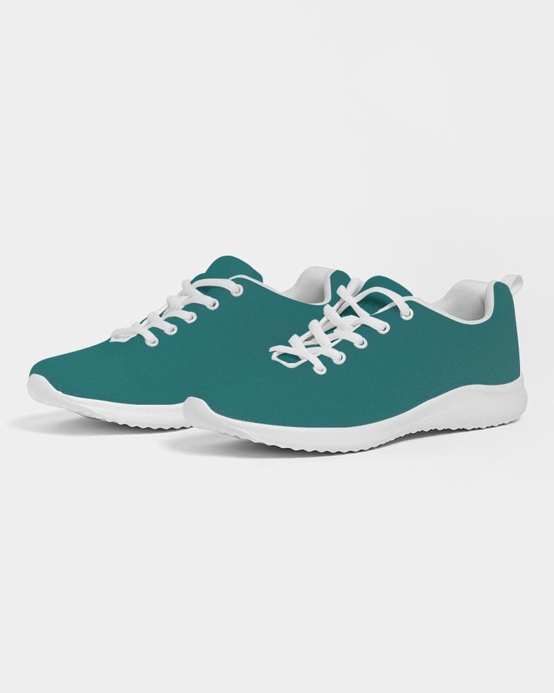 A pair of teal green women's canvas running shoes featuring a lace-up front, padded collar, and breathable lining, designed for comfort and style.