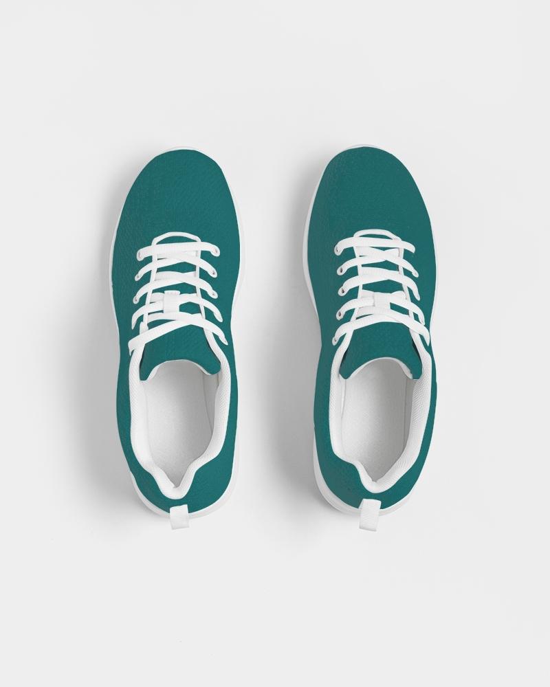 A pair of teal green women's canvas running shoes featuring a lace-up front, padded collar, and breathable lining, designed for comfort and style.