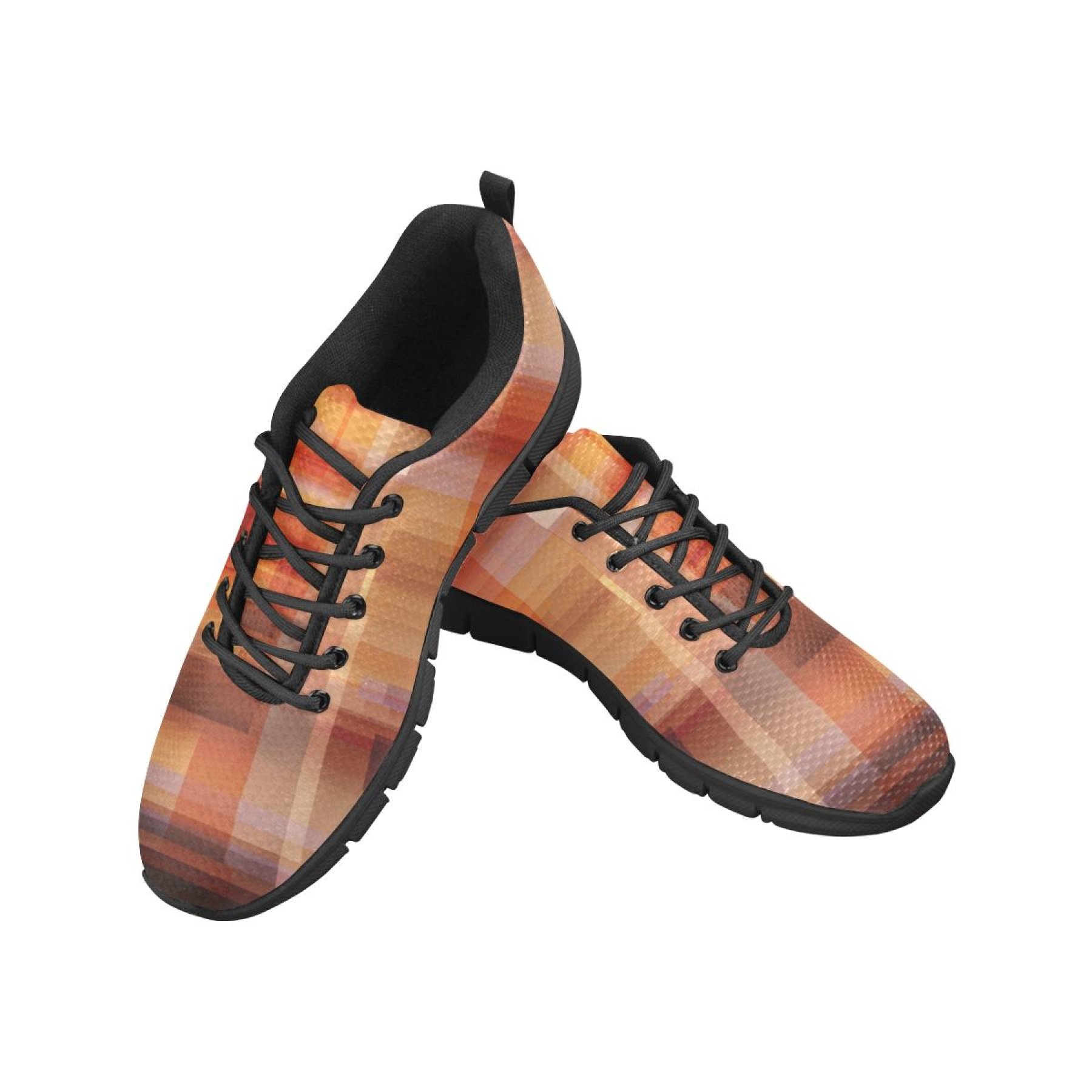 Stylish women's sneakers in geometric brown and black design, perfect for running and workouts.