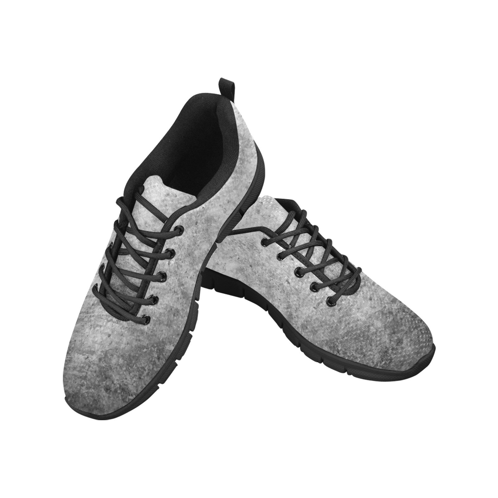 A pair of grey and black women's running sneakers featuring breathable mesh fabric and a non-slip outsole, ideal for workouts and casual wear.